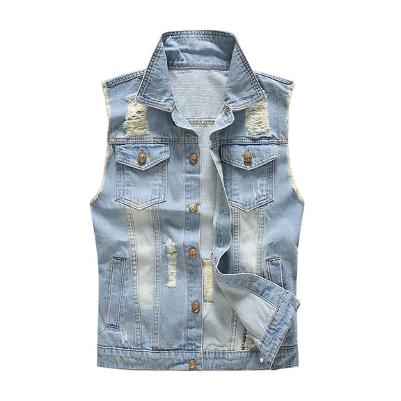 Men's Summer Denim Style Sleeveless Vest Lapel Casual Outdoor Style Vests puffer jacket men
