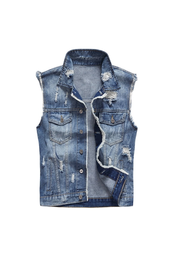 Men's Summer Denim Wind Sleeveless Vest Hole Breaking Casual Outdoor Wind Vest Jacket puffer jacket men