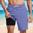thumbnail image 1 of Men's Summer Double Layer Beach Shorts Loose Fits Elastic Waist Drawstring Quickly Dry Swim Trunks Mens Casual Solid Plus Size Baggy Lightweight Comfy Swimming Board Short, 1 of 6