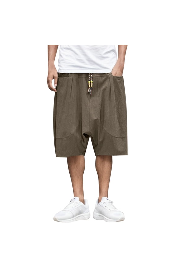 Men's Summer Fashion Casual Cotton Cropped Pants Loose Low Crotch Harem Pants - Basketball and Fitness Wear