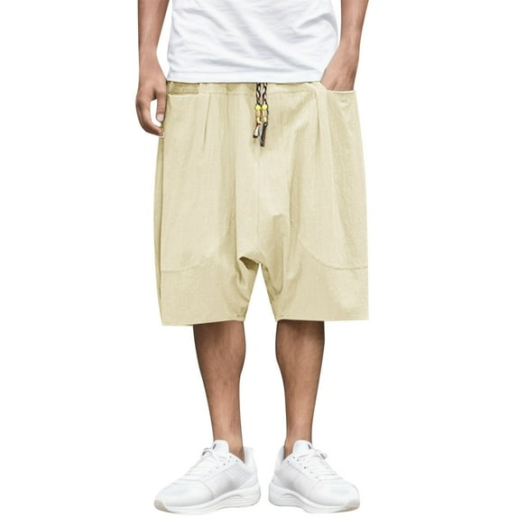 Men's Summer Fashion Casual Cotton Cropped Pants Loose Low Crotch Harem Pants - Basketball and Fitness Wear