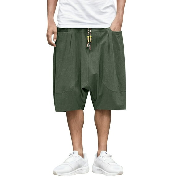 Men's Summer Fashion Casual Cotton Cropped Pants Loose Low Crotch Harem Pants - Basketball and Fitness Wear
