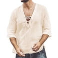 thumbnail image 1 of Men's Summer Fashion Casual Tie-in Sleeves Shirt - Loose Fit, Drawstring, Solid Color, Cotton, 1 of 2
