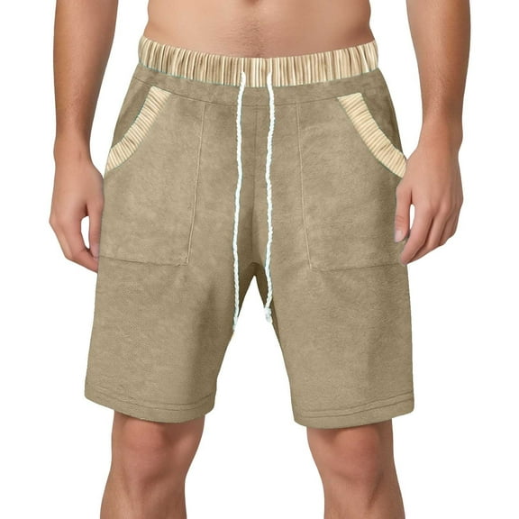 Men's Summer Fashion Five Point Shorts Ripstop Fabric, Elastic Waist with Drawstring, Suitable for Beach, Hiking & Outdoor, Multiple Sizes