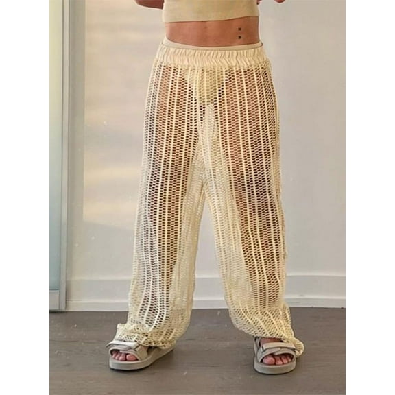 Men's Summer Fashion Hollow Out Fishnet Long Pants Casual Holiday Trousers