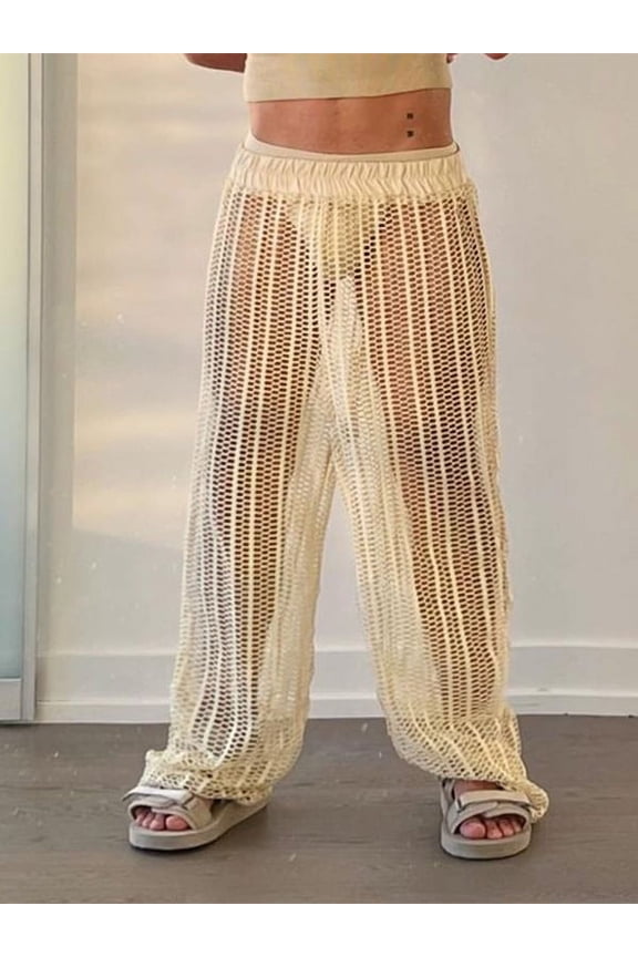 Men's Summer Fashion Hollow Out Fishnet Long Pants Casual Holiday Trousers