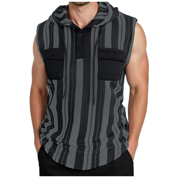 Men's Summer Fashion Striped Cuffless Hoodie With Pocket Sports Hoodie