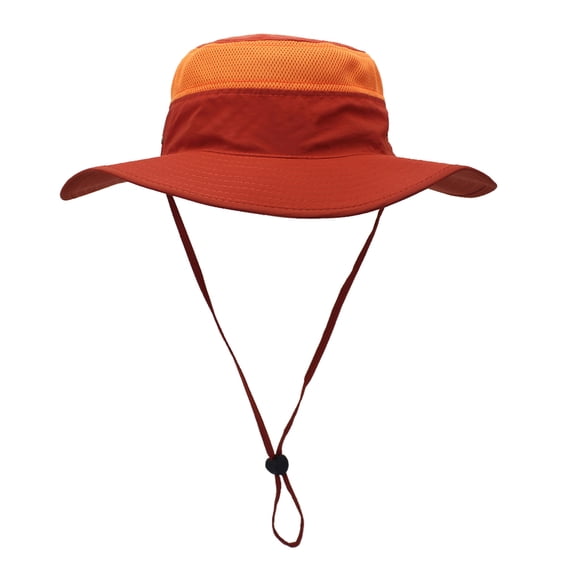 Men's Summer Fishing Hat UPF 50+ Wide Brim Sun Hat, 360° UV Protection Breathable Mesh Outdoor Fisherman Hat With Adjustable Buckle Windproof Cord, Orange