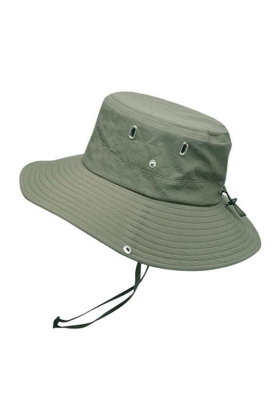 Men's Summer Foldable Breathable Fisherman Bucket Hat, UV Protection Sun Cap with Metal Eyelets and Chin Strap, Lightweight for Outdoor Fishing - Army Green