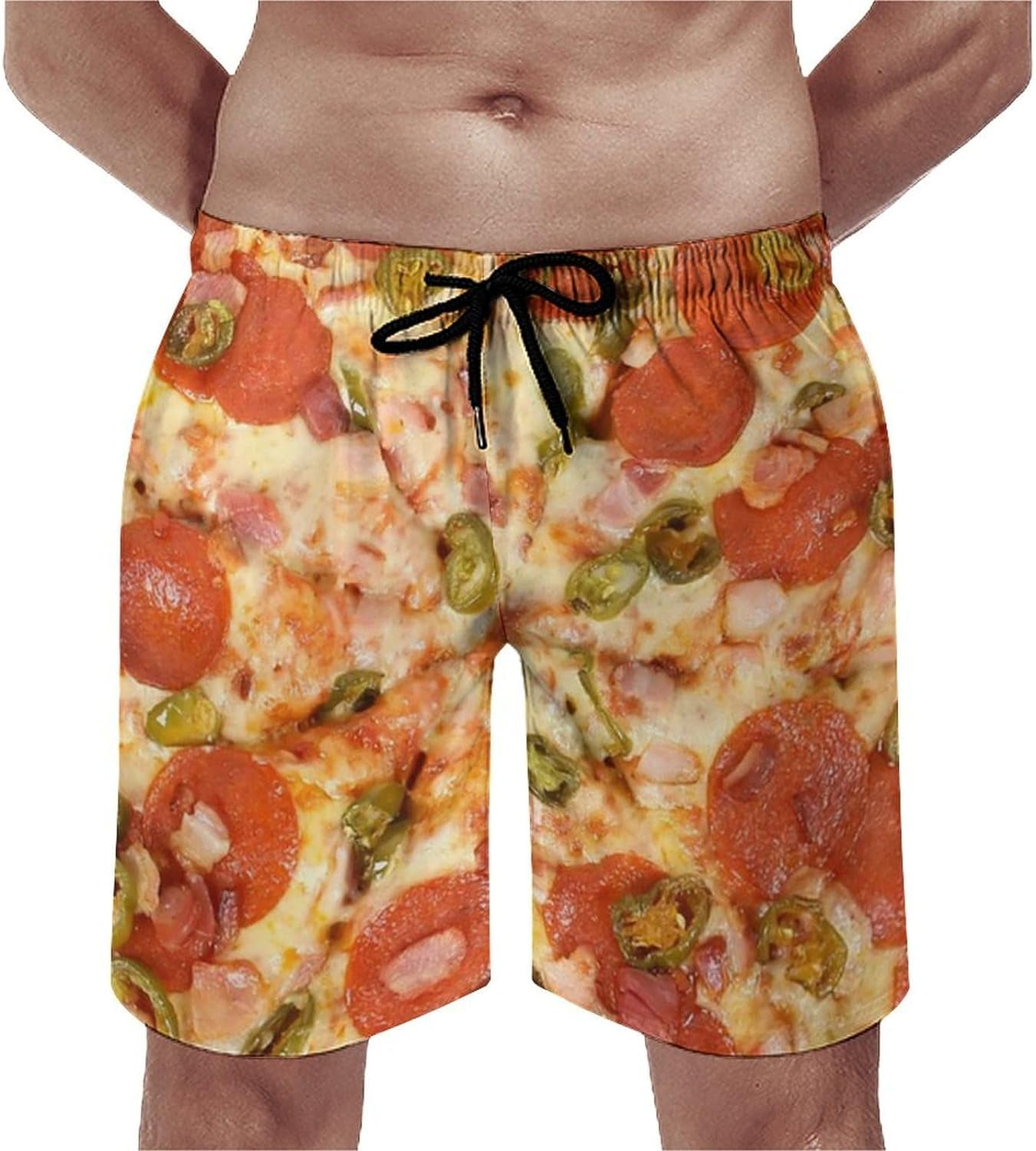 Men's Summer Funny Swim Trunks Beach Shorts with Elastic Waist and Mesh