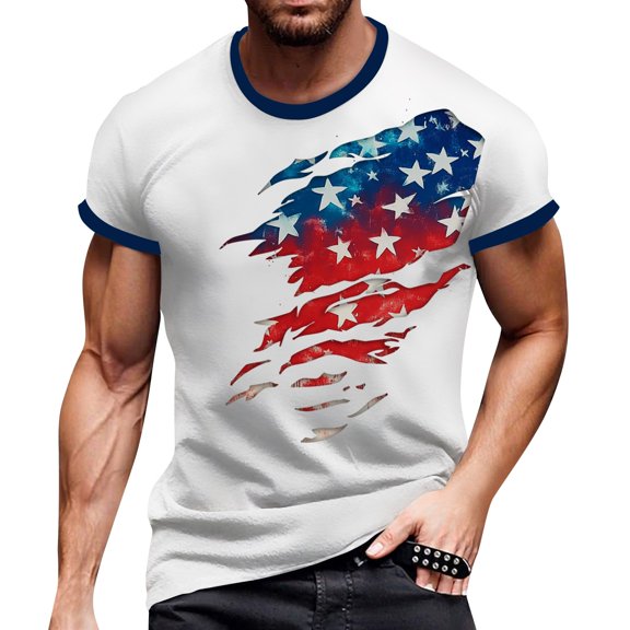 Men's Summer Graphic Print T-Shirt, Independence Day Theme with Soft Cotton Blend for Casual and Sporty Looks ,Deep Red 2XL