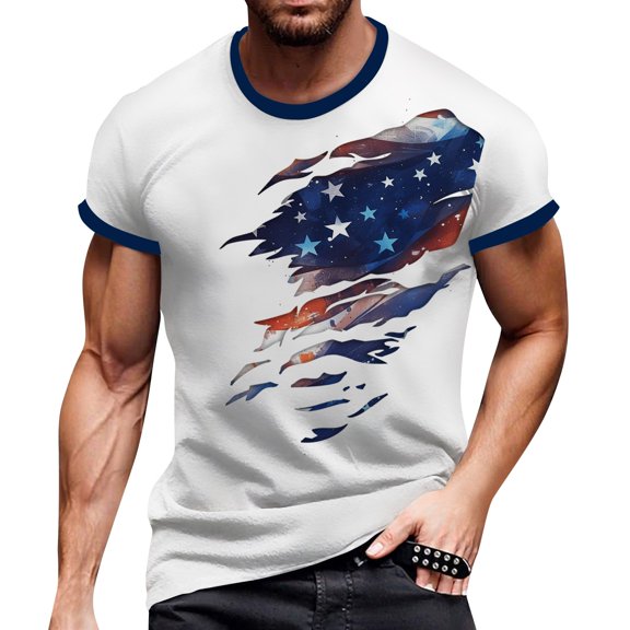Men's Summer Graphic Print T-Shirt, Independence Day Theme with Soft Cotton Blend for Casual and Sporty Looks ,Navy 2XL