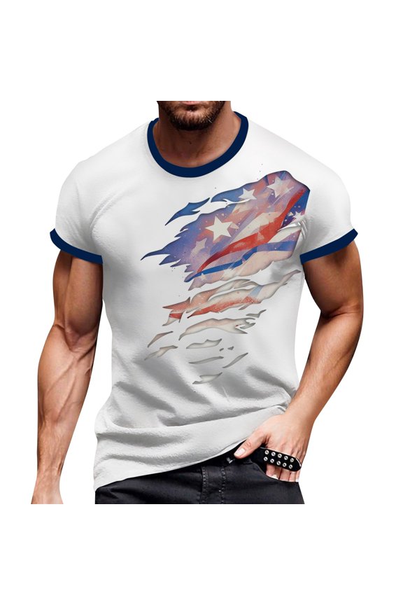 Men's Summer Graphic Print T-Shirt, Independence Day Theme with Soft Cotton Blend for Casual and Sporty Looks ,White L