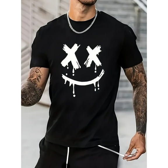 Men's Summer Graphic T-Shirts Casual Retro Short Sleeve Tees Oversized Loose Cotton Crew Neck Shirts Black 3XL