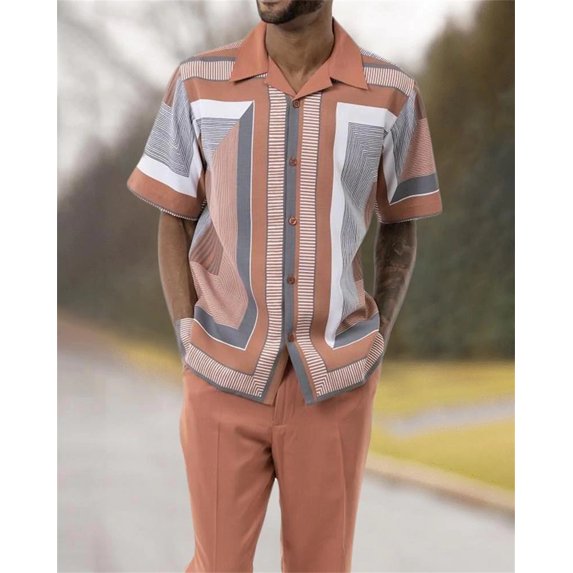 Men's Summer Homestay Retro Party Outdoor New Fashion Printed Top+Pants Casual Suit Shirt and Pants 2-piece Set
