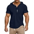 thumbnail image 1 of Men's Summer Hooded Button Down T Shirt Casual Loose Fit Pure Comfortable Tee for Daily Wear with Jeans or Cargo Pants Men's Loose Fit Shirt Summer Oversized Button Tee, 1 of 7