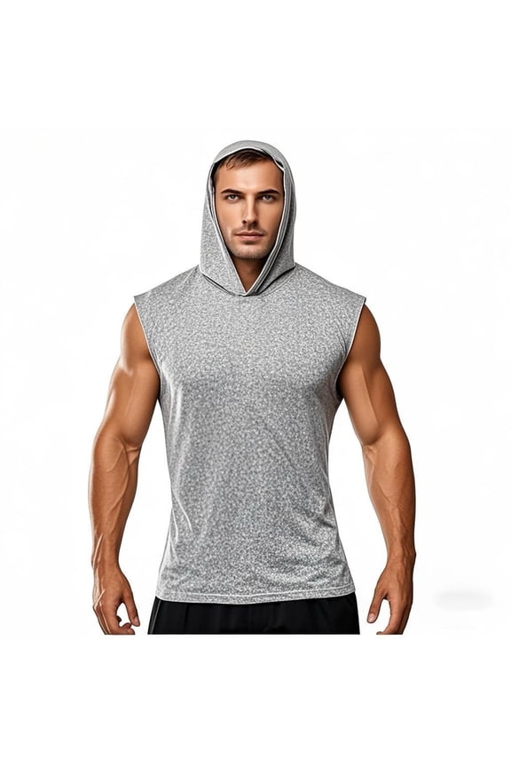 Men's Summer Hooded Loose Fit Tunic Top Muscle Tank Shirt Fast Dry Cooling Sun Protection Fitness Workout Beach Streetwear Outfits | AESTIVO,Gray 2XL