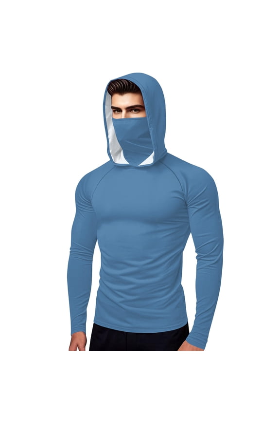 Men's Summer Hoodies Sun Protection Face Mask Unisex Running Climbing Fishing Workout Casual Ice Slik Lightweight Plain Long Sleeve Sweatshirts S-5XL