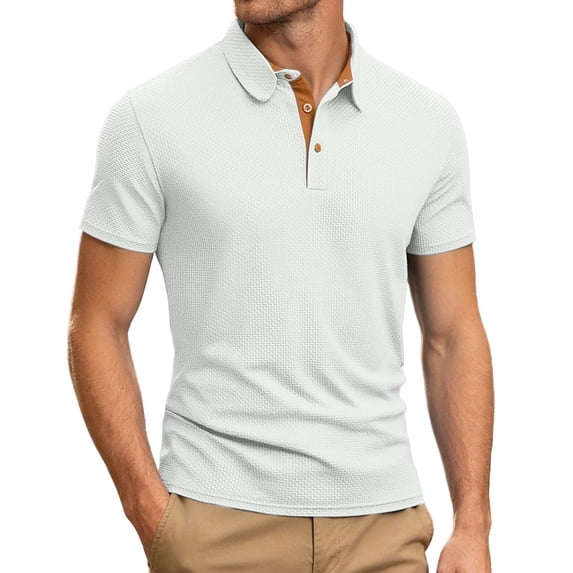 Men's Summer Ice Silk Mesh Short Sleeve Polo Shirt Breathable Knit Collar Casual,White,L