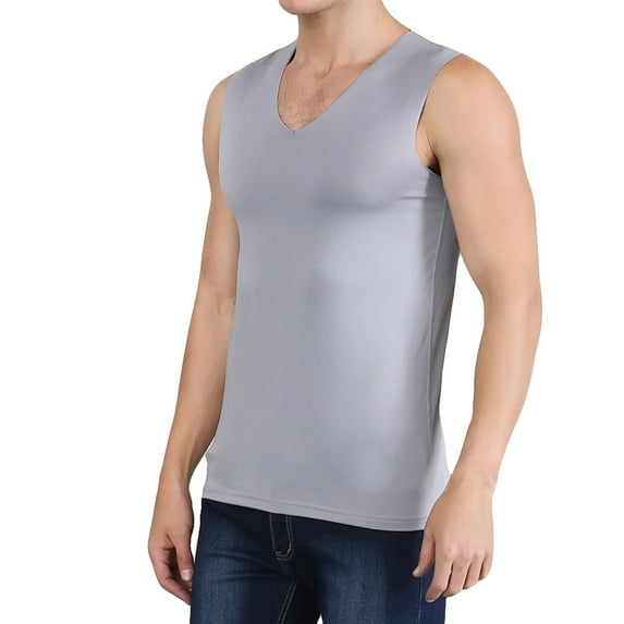 Men's Summer Ice Silk Traceless Thin Breathable Pure Color V-neck Sleeveless