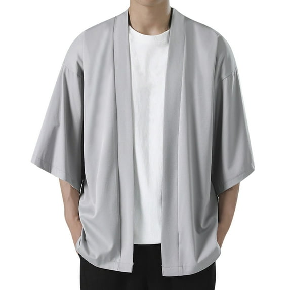 Men's Summer Kimono Half Sleeve Cardigan - Off Shoulder, Loose Fit, Polyester, Elegant for Casual/Beach/Daily Wear