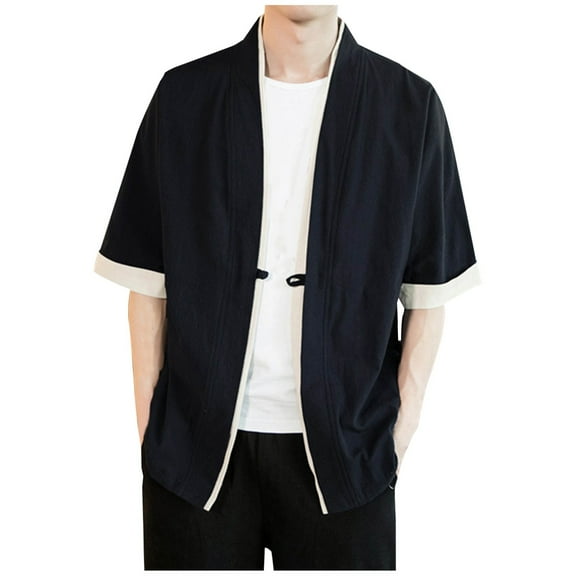 Men's Summer Kimono Jackets Lightweight Casual Short Sleeve Shirts Open Front Cardigan Short Button Up Shirt