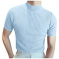 thumbnail image 1 of Men's Summer Knitted High Neck Short Sleeve Casual T-Shirt Solid Color Round Neck Pleated Top Breathable Comfort Fit Mens T-Shirts Solid Color Sleeve Casual Crew Neck Basic Tees, 1 of 5