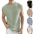 thumbnail image 1 of Men's Summer Knitted Hollow Out Sleeveless Crew Neck Tank Top Casual Solid Color T-Shirt Polyester Blend Breathable Cooling Fashion Essentials Daily Beach Gym Vacation | JASKFLY,Black L, 1 of 6