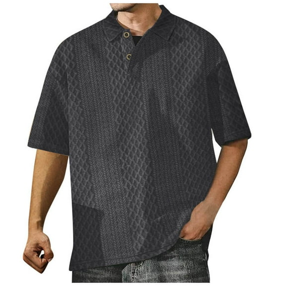 Men's Summer Knitted Jacquard Shirt Oversized Lapel Short Sleeve Comfortable Breathable Casual T-Shirt Top Men's Tops T-Shirt Casual Crew Neck Loose
