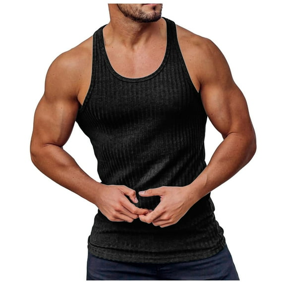 Men's Summer Knitted Vertical Stripe Fitness Tank Top Athletic Sportswear Workout Vest for Gym Running Training Mens Muscle Gym Tank Top Breathable Sleeveless Shirts for Active Men