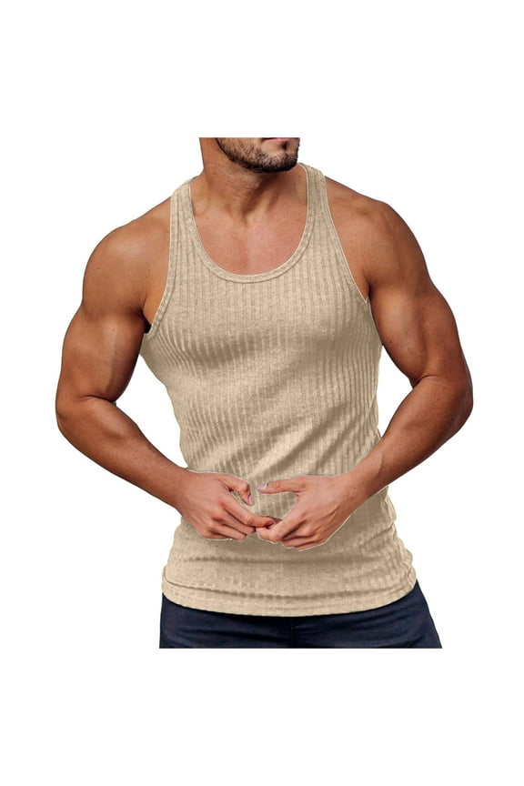 Men's Summer Knitted Vertical Stripe Fitness Tank Top Athletic Sportswear Workout Vest for Gym Running Training Mens Muscle Gym Tank Top Breathable Sleeveless Shirts for Active Men