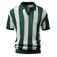 thumbnail image 1 of Men's Summer Lapel Mesh Shirt Hollow Short Sleeve Shirt Trendy Men's Striped Shirt-Green-L, 1 of 4