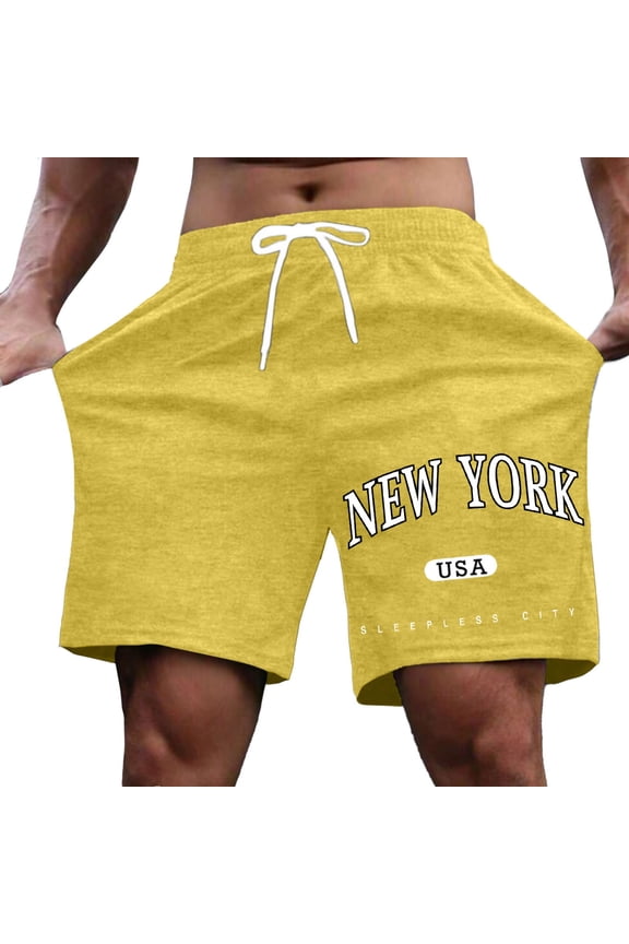 Men's Summer Letter Print Casual Shorts Lightweight Polyester Leisure Wear