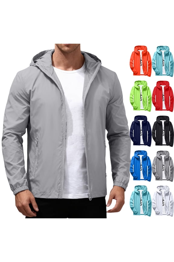 Men's Summer Light Solid Color Outdoor Loose Large Size Sun Protective Clothing Windbreaker Jacket for Spring and Fall Adventures, Hiking, and Casual Outings,Black,L