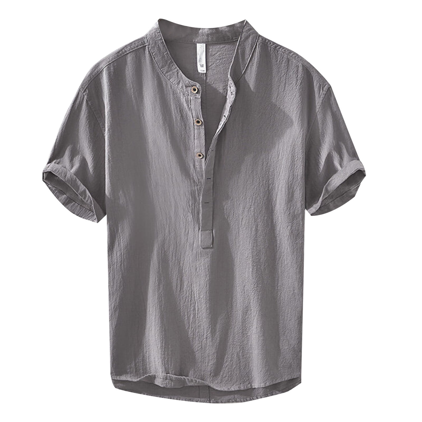 【WIRROW】linen cotton half sleeve cutsewn Men's Summer Linen Short Sleeve Half - Button Shirt - Comfortable