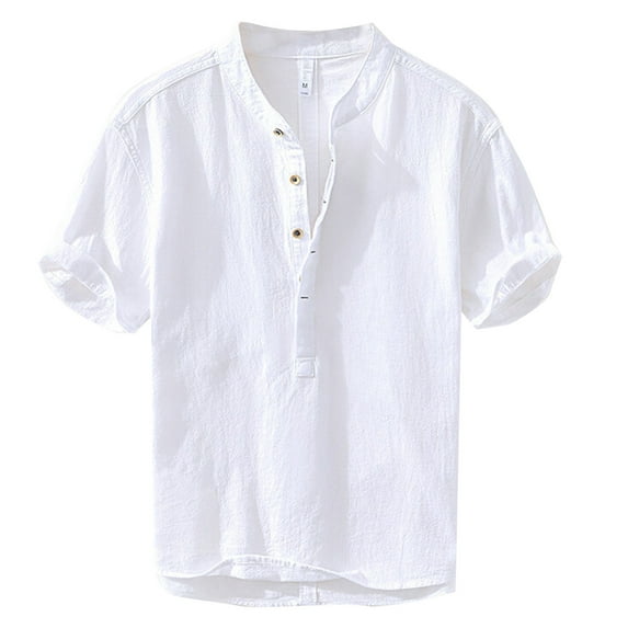 Men's Summer Linen Short Sleeve Half - Button Shirt - Comfortable, Stylish, Versatile, Multiple Sizes & Colors