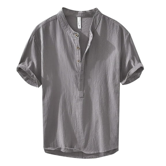Men's Summer Linen Short Sleeve Half Button Shirt - Comfortable, Stylish