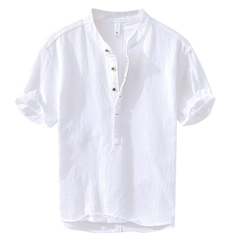Men's Summer Linen Short Sleeve Half Button Shirt - Comfortable