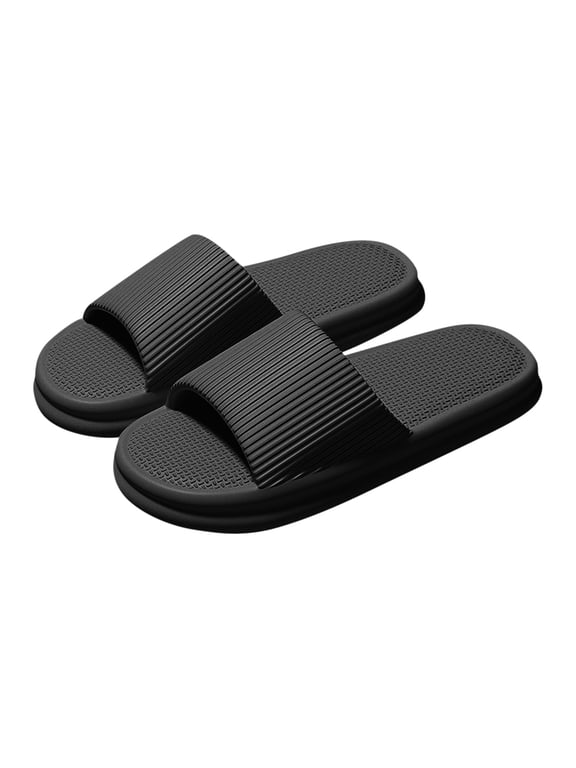 Men's Summer Matching Couple Ribbed Strap Slides with Grid Anti Slip Thick Sole Slippers for Indoor Outdoor Daily Easy Comfort Wear Sandals