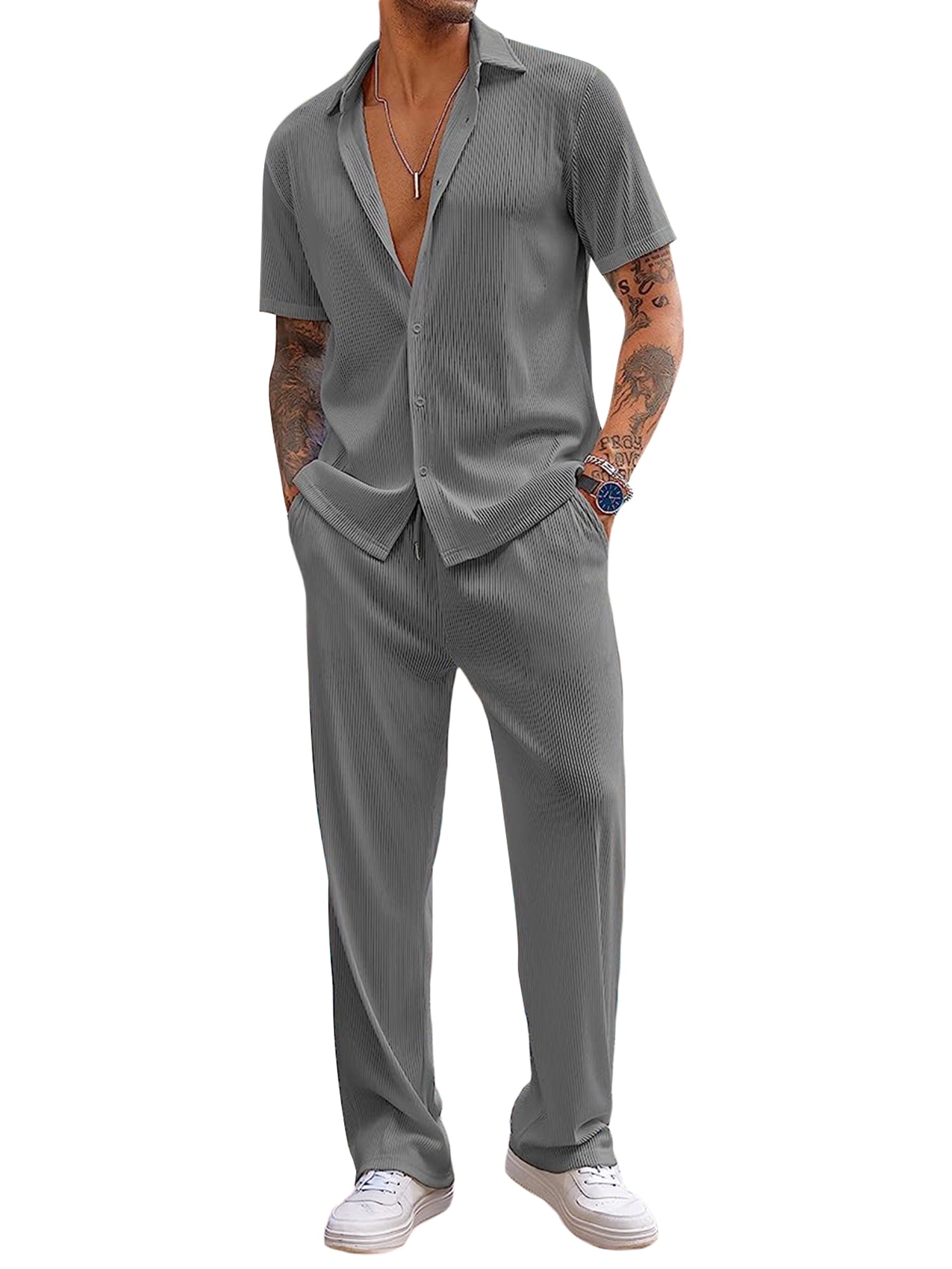 matching men's dress shirts and pants Montique Mens Matching Shirt Pants Set White 2 Piece 2306 Size M,3XL