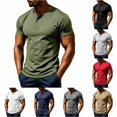 thumbnail image 1 of Men's Summer Mesh Button Down Casual Breathable Short Sleeved T Shirt Stylish Solid Everyday Wear, M, Army Green, 1 of 7