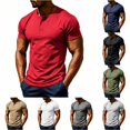 thumbnail image 1 of Men's Summer Mesh Button Down Casual Breathable Short Sleeved T Shirt Stylish Solid Everyday Wear, M, Red, 1 of 7
