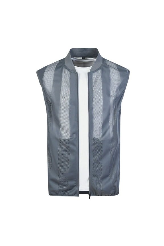 Men's Summer Mesh See Through Zip Vest Casual Lightweight Breathable Fishing Cycling Travel Sleeveless Jackets