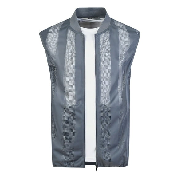Men's Summer Mesh See Through Zip Vest Casual Lightweight Breathable Fishing Cycling Travel Sleeveless Jackets