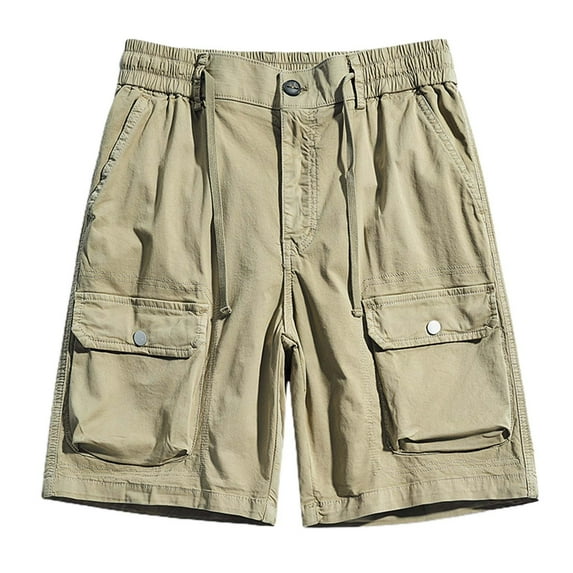 Men's Summer Mountain Camping Solid Color Casual Pants Baggy Pocket Cargo Shorts Quarter Pants
