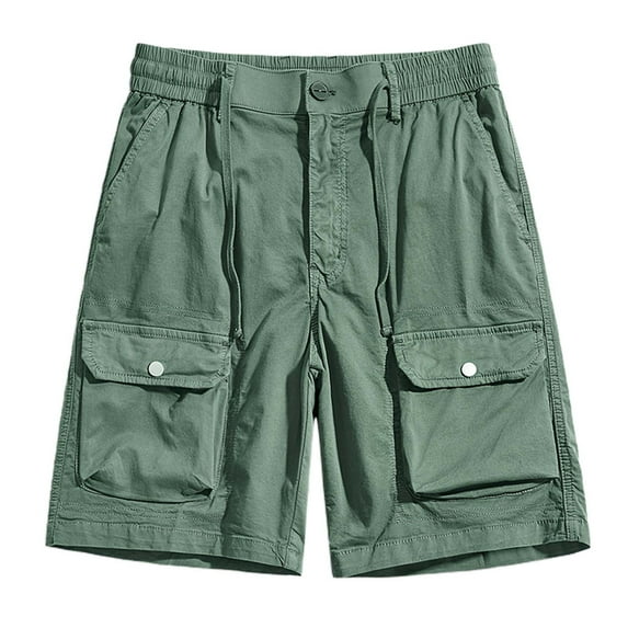 Men's Summer Mountain Camping Solid Color Casual Pants Baggy Pocket Cargo Shorts Quarter Pants