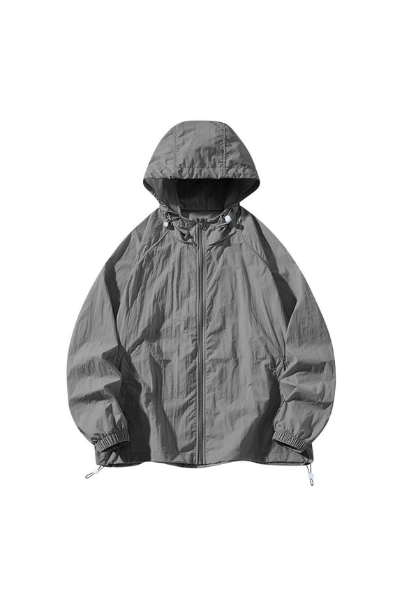 Men's Summer New Coat Lightweight Protective Hooded Sunscreen Blouse Solid Color Long Sleeve Outdoor Drying Top