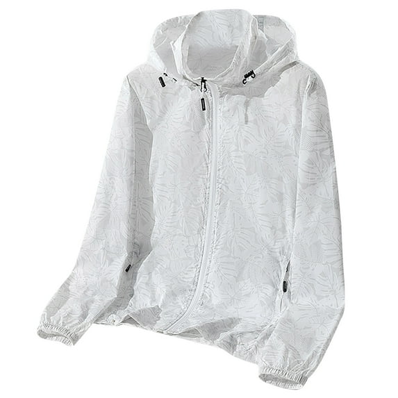 Men's Summer New Lightweight Jackets Unisex Sun Protection Hooded Coat Long Sleeve Sports Outdoor Hiking Zipper Coats with Pockets White M
