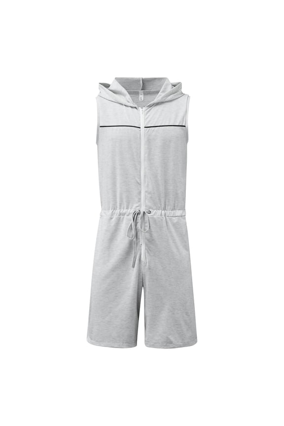 Men's Summer Onesies Romper Zip Up Rompers Tanks Grey XL