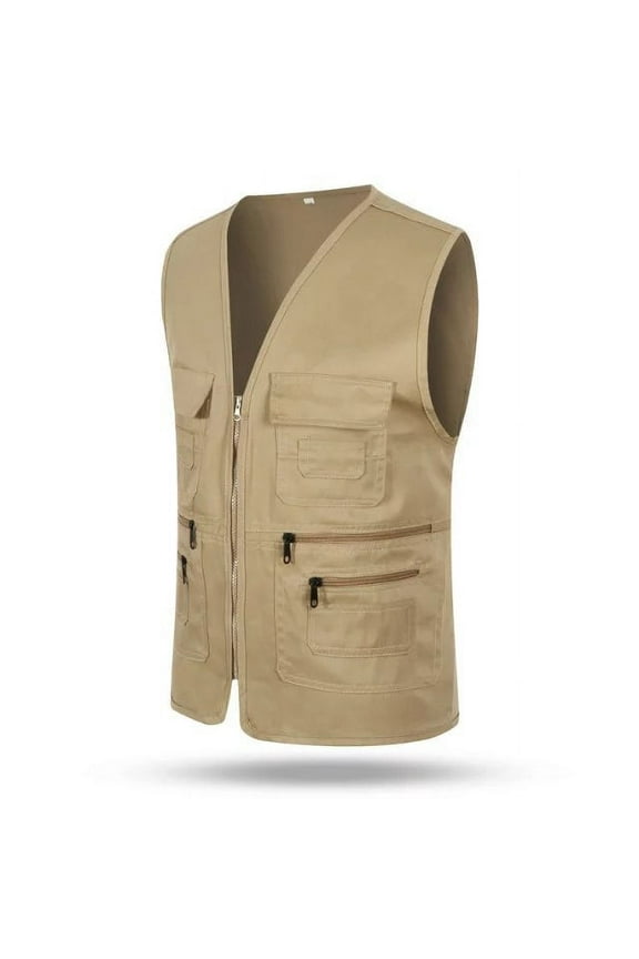Men's Summer Outdoor Work Safari Fishing Travel Photo Vest with Pockets, Sport Coats & Blazers Casual Outdoor Work Fishing Travel Photo Cargo Vest Jacket Multi Pockets Jackets For Men, Khaki XXL